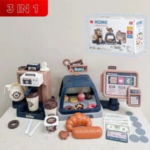 Coffee Machine 3 In 1 Toy Set Kitchen Toys Simulation Food Bread Coffee Cake Pretend Play Shopping Cash Register Toys For Kids